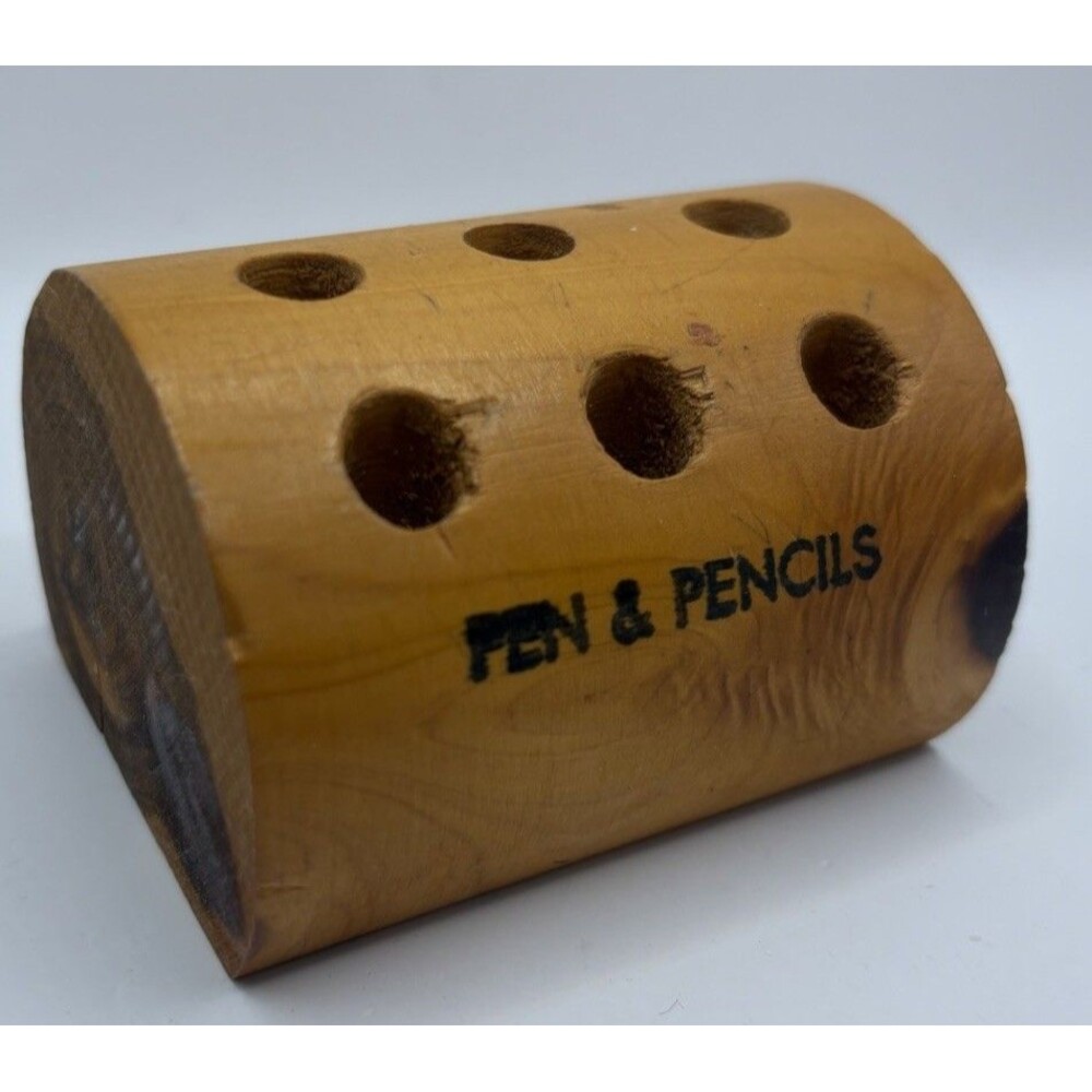 Rustic Wooden Pen Pencil Holder Desk Organizer Log Style Handmade Office Decor